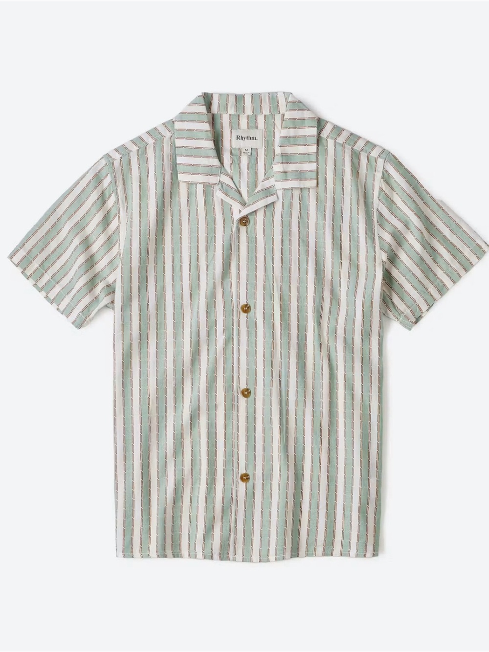 NWT Rhythm. Men’s Short Sleeve Stripe Button-Up Shirt in Mint and White